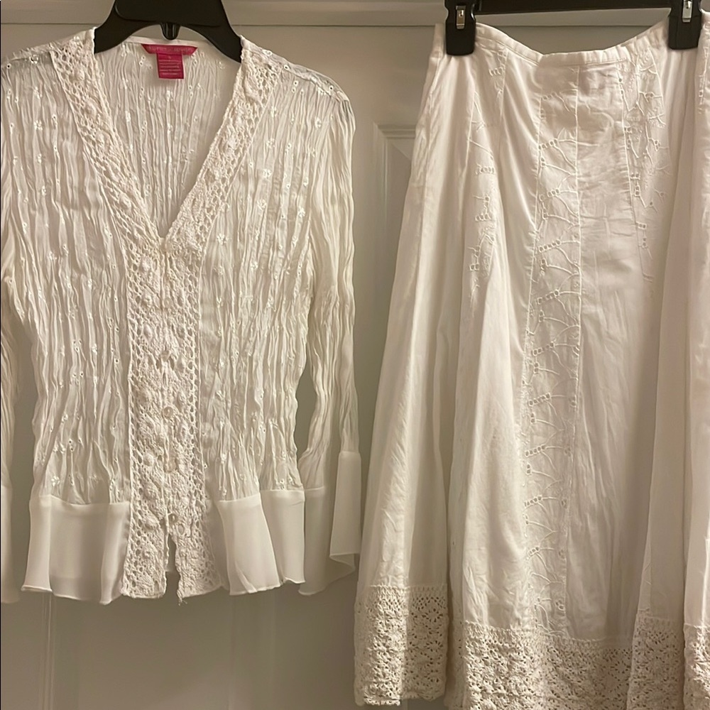Sunny Leigh White 2 piece Dress with Crochet Trim